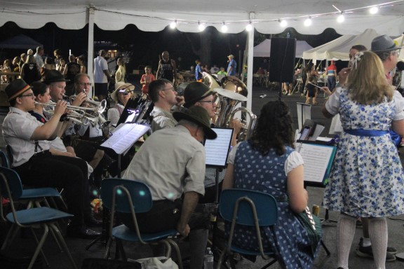 A picture from behind the band, looking out into the crowd.